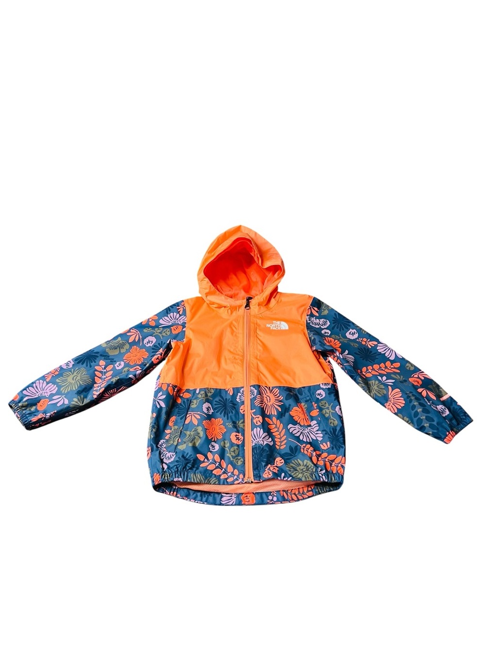 The North Face Kids Orange & Blue Floral Hooded Dry-vent Wind/Rain Jacket